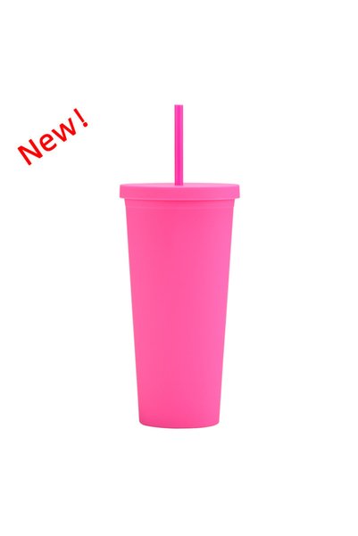 Generic Double Wall Plastic Straw Cup 700ml Frosted Outdoor Travel Tumbler