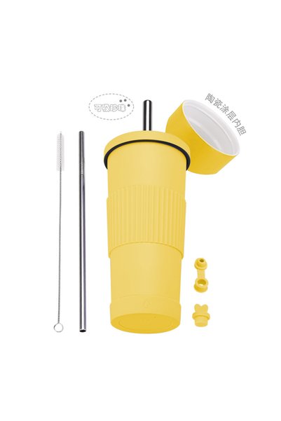 Generic Ceramic Liner Stainless Steel Straw Cup 710ml Milk Tea Non Slip
