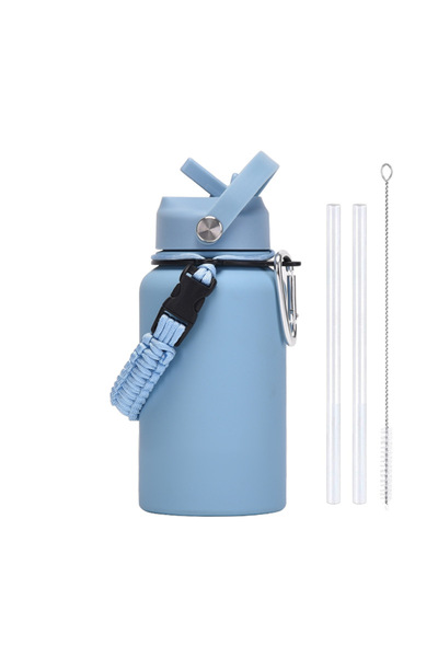 Generic Stainless Steel Insulated Water Bottle 650ml Straw Woven Rope Strap O...