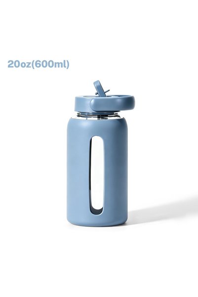 Generic Glass Water Bottle 600ml Spout Handle Silicone Sleeve Straw Measured Cup