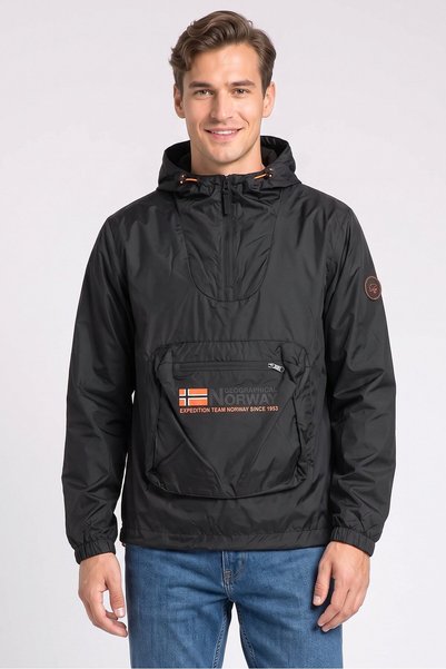 Geographical Norway Men Brand Logo Windbreaker Jacket, Black