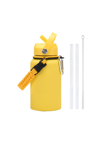 Generic Stainless Steel Insulated Water Bottle 650ml Straw Woven Rope Strap O...