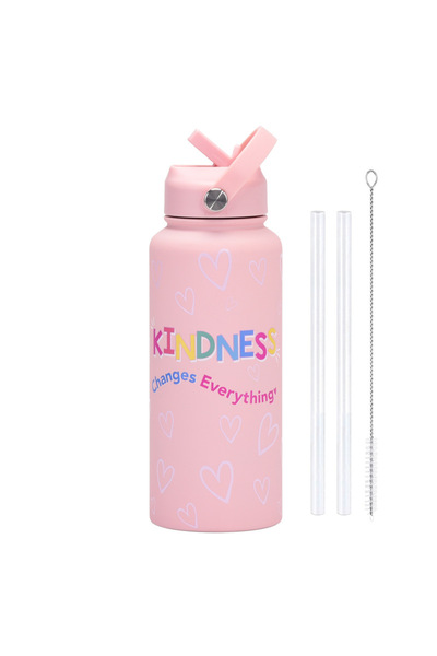 Generic Stainless Steel Insulated Sports Water Bottle 1L Printed Straw Handle...