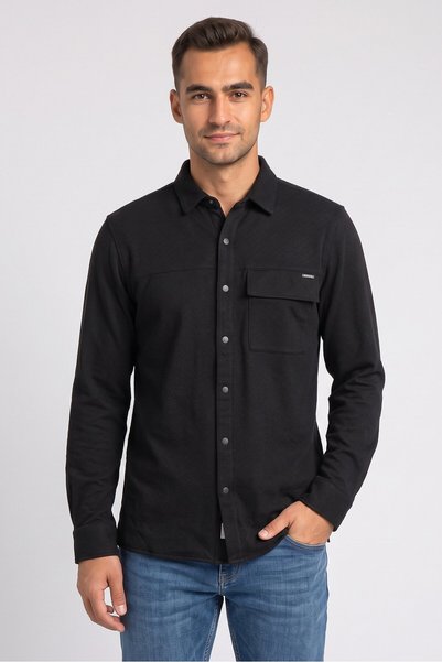 Ike Behar Men Textured Shirt Jackets, Black