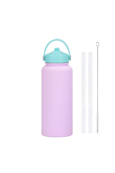 Generic Stainless Steel Wide Mouth Insulated Sports Water Bottle 1L Handle Ou...