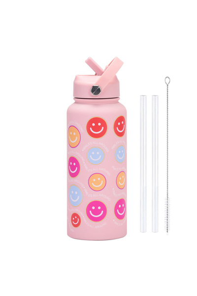 Generic Stainless Steel Insulated Sports Water Bottle 1L Printed Straw Handle...