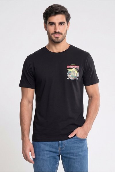 Brave Soul Men Round Neck Short Sleeve Graphic Print T-Shirt, Black