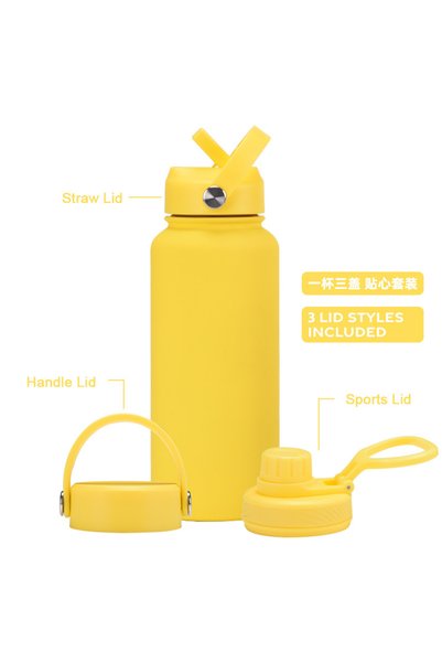 Generic Stainless Steel Insulated Water Bottle 1L with Three Lids for Outdoor...