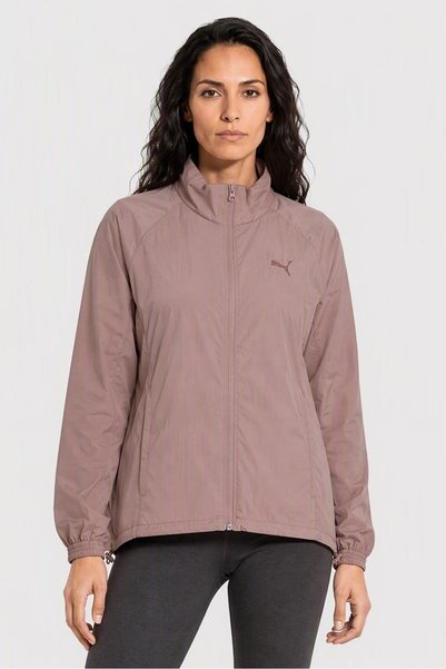 Puma Women Sportswear Fit Long Sleeve Training Full Zip Jacket, Dark Beige