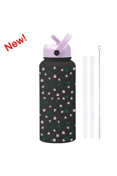 Generic Stainless Steel Insulated Sports Water Bottle 1L Printed Straw Handle...