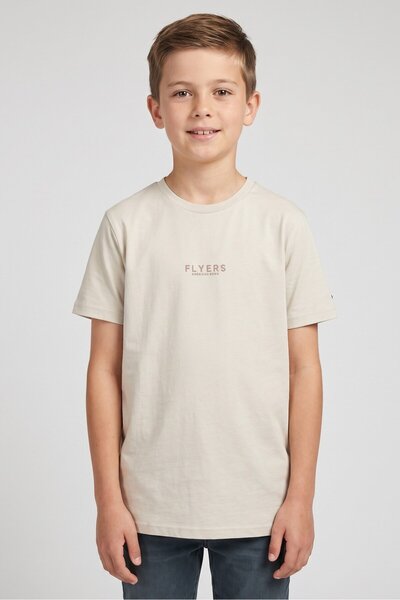 FLYERS Kids Boy Crew Neck Short Sleeve Brand Logo T-Shirt, Beige