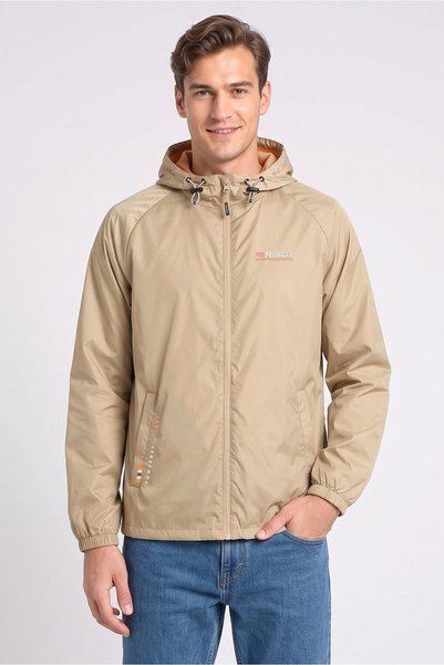 Geographical Norway Men Brand Logo Windbreaker Jacket, Khaki