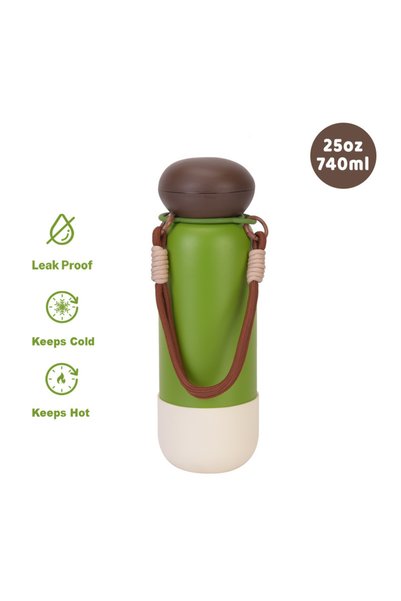 Generic Stainless Steel Insulated Water Bottle 740ml Rope Handle Outdoor Sports