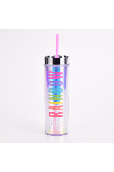 Generic Double Wall Plastic Straw Cup 16oz Straight Iridescent Electroplated Lid
