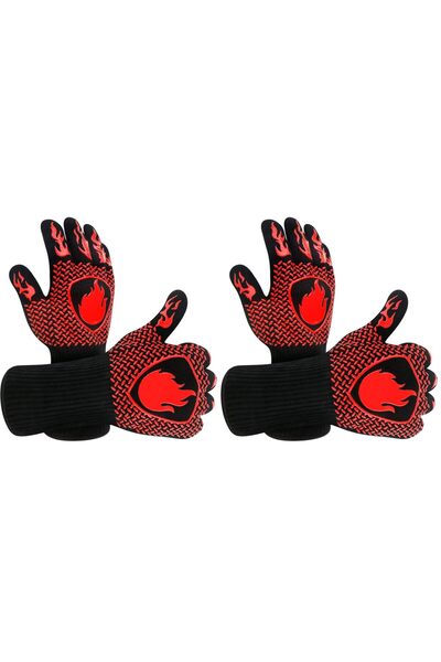 SKY TOUCH SKY-TOUCH 1pcs BBQ Grill Gloves, Fireproof Oven Gloves with Long Cu...