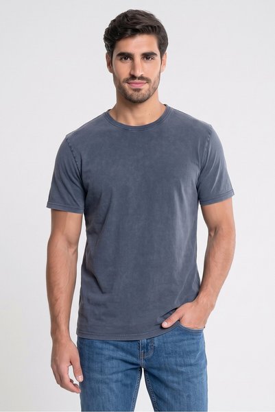 Brave Soul Men Crew Neck Regular Fit Short Sleeve Plain T-Shirt, Denim Blue