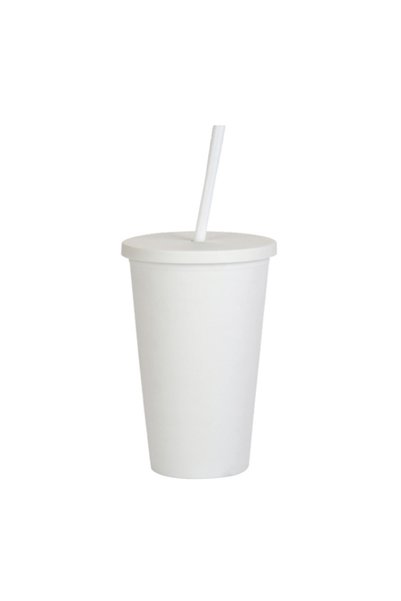 Generic Double Wall Plastic Straw Cup 450ml Frosted Portable Travel Tumbler