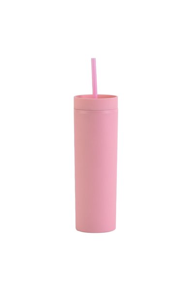 Generic كوب ماء للسفر مزدوج الجدار من البلاستيك مع ماصة رفيعة 16 أونصة مطلي ب...