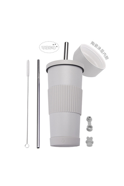 Generic Ceramic Liner Stainless Steel Straw Cup 710ml Milk Tea Non Slip