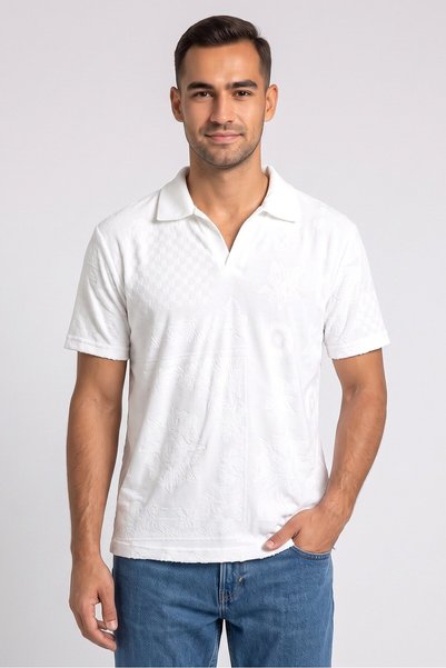 Industry Men Regular Fit Short Sleeve Textured Polo Shirt, White