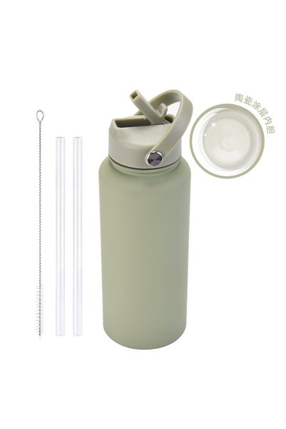 Generic Stainless Steel Insulated Sports Bottle 1L Handle Straw Outdoor