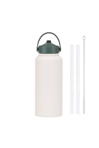 Generic Stainless Steel Wide Mouth Insulated Sports Water Bottle 1L Handle Ou...