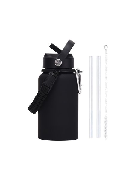 Generic Stainless Steel Insulated Water Bottle 650ml Straw Woven Rope Strap O...