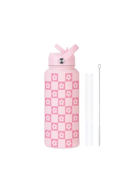 Generic Stainless Steel Insulated Sports Water Bottle 1L Printed Straw Handle...