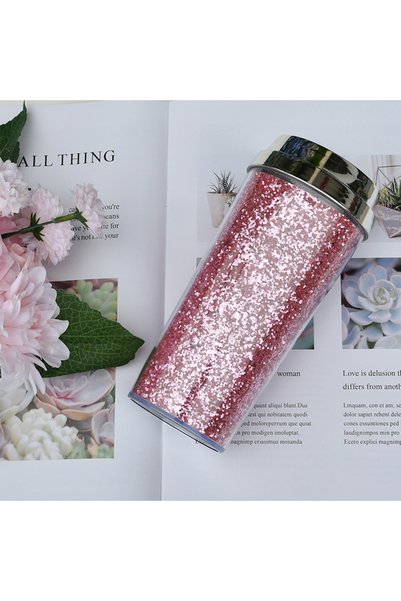 Generic Double Wall Plastic Coffee Cup 450ml Glitter Portable Travel Tumbler