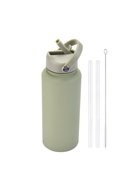 Generic Stainless Steel Insulated Sports Water Bottle 1L Wide Mouth Straw Han...