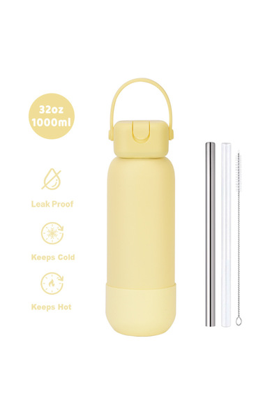 Generic Stainless Steel Sports Water Bottle 1000ml Handle Spout Lid Outdoor I...