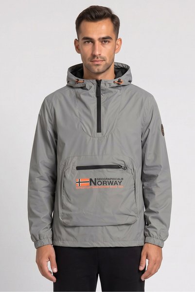 Geographical Norway Men Brand Logo Windbreaker Jacket, Grey