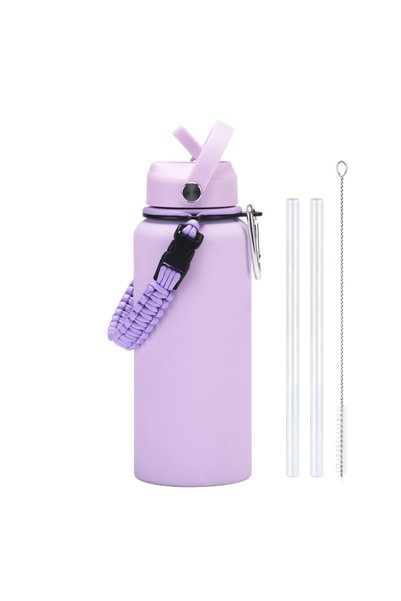 Generic Stainless Steel Insulated Water Bottle 1L with Straw and Woven Rope S...