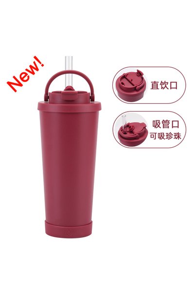 Generic Stainless Steel Insulated Straw Cup 710ml Dual Drink Boba Handle