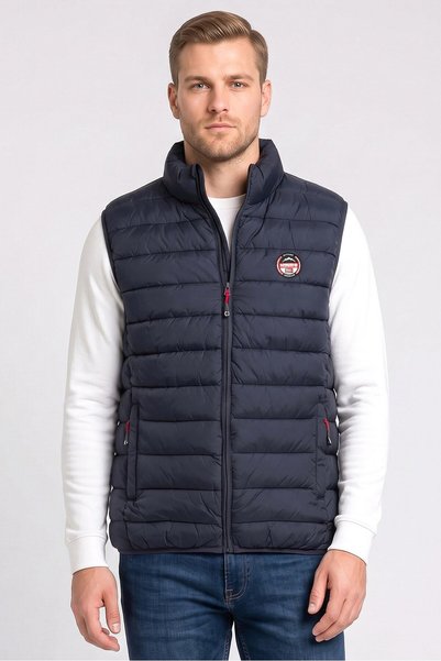 Geographical Norway Men Embroidered Logo Puffer Vest, Navy Blue