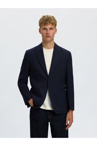 SELECTED Blazer cu un singur rând de nasturi, buzunar aplicat din lână