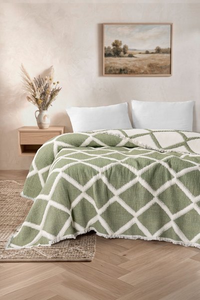 VAROL Liora 7-Layer Muslin Bedspread, Double Size, Geometric Patterned, 230x2...