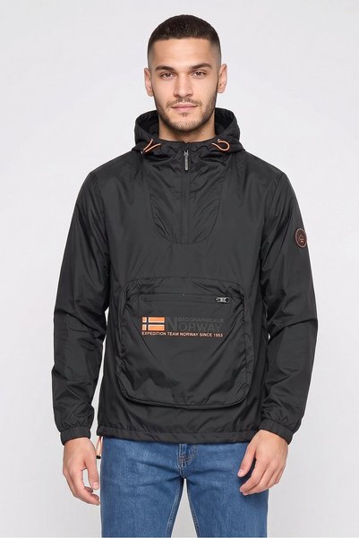 Geographical Norway Men Brand Logo Windbreaker Jacket, Black