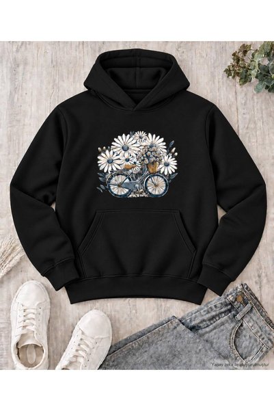 caddekombin Women's Oversized Hooded Sweatshirt with Floral Bicycle Print - D...