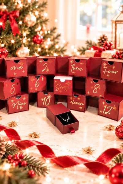 Elika Silver Kadın 12'li Yılbaşı Hediye Seti - Puzzle Advent Calendar - 925 Ayar Gümüş Takı Kutusu