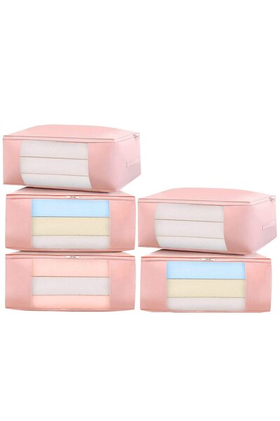 THMINS Foldable Large Storage Bags With Durable Handles, Pack of 5,90l, Pink,...