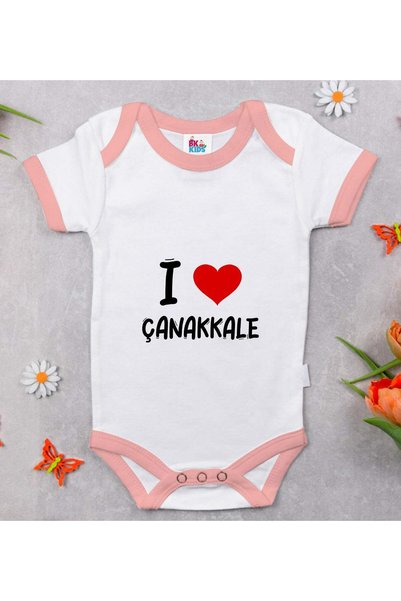 Bk Gift BK Kids "I Love Çanakkale" Design Pink Baby Bodysuit - Model 1, 0-3 M...