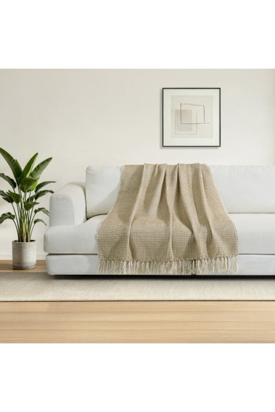 REVE بطانية أكريليك مزينة بشرائط، مقاس 127 × 151 سم.
