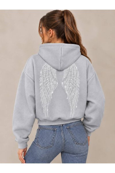 JANTIL MODA Hanorac oversize flaușat pe interior pentru femei, din țesătură c...