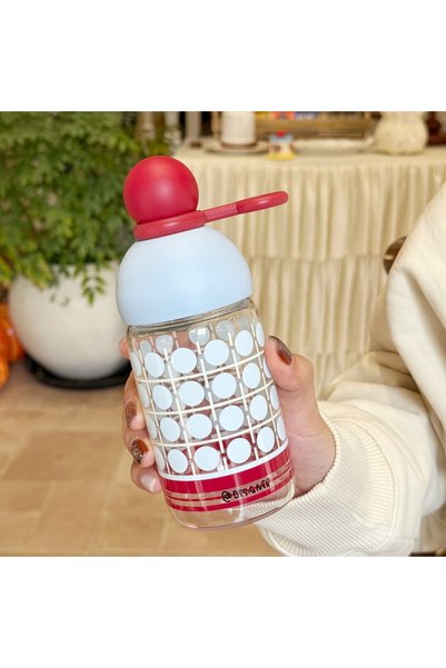 Generic Glass Straw Cup Sealed Round Lid Heat Resistant Portable Travel