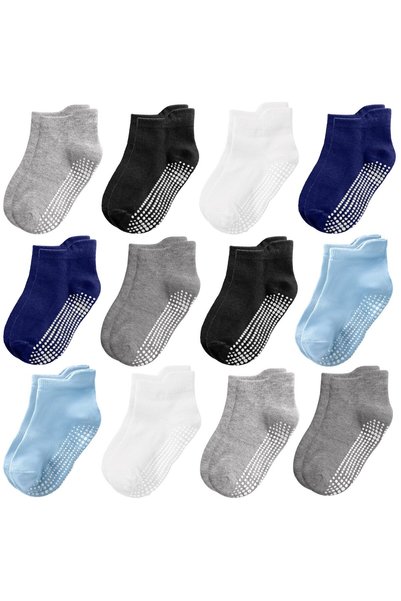 Tphone Non Slip Toddler Socks 12 Pairs Infant Baby Kids Grip Socks for Boy Gi...