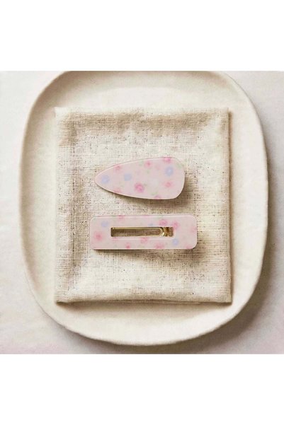 LİNACO Floral Print Pair of Side-Clip Hair Clips - Pastel-Colored Acetate / B...