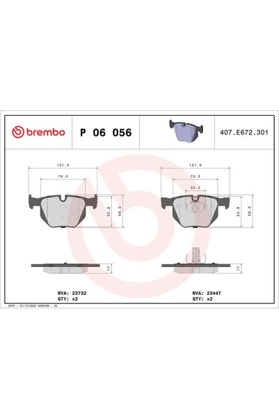 Brembo Комплект накладки за дискови спирачки P 06 056