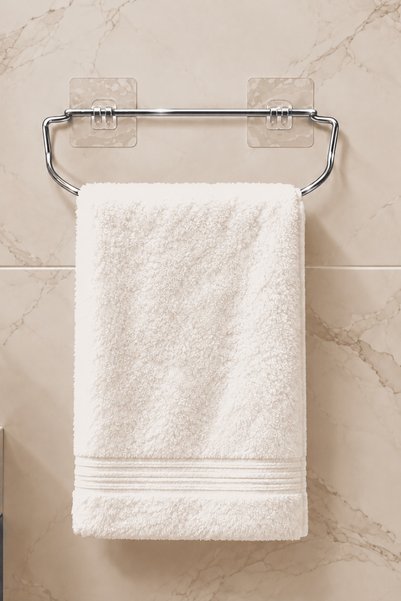 Edora Home Parlak Silver Şık Duvar Tipi Havluluk Delmeden Montaj, Yapışkanlı Modern Banyo Havlu Askısı
