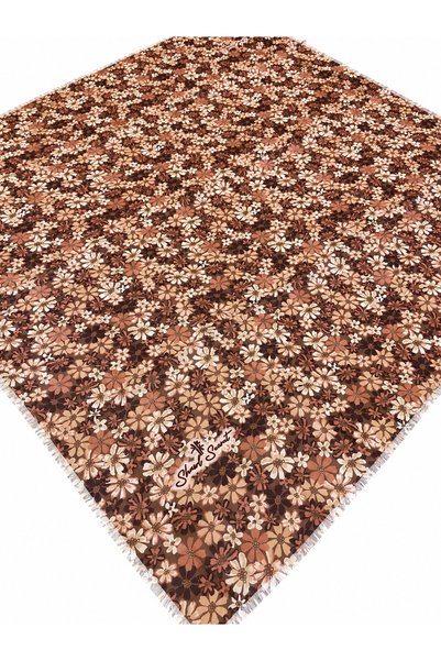 SHAWL SECRET Καφές με γάλα και φλοράλ μοτίβο σε τούλι